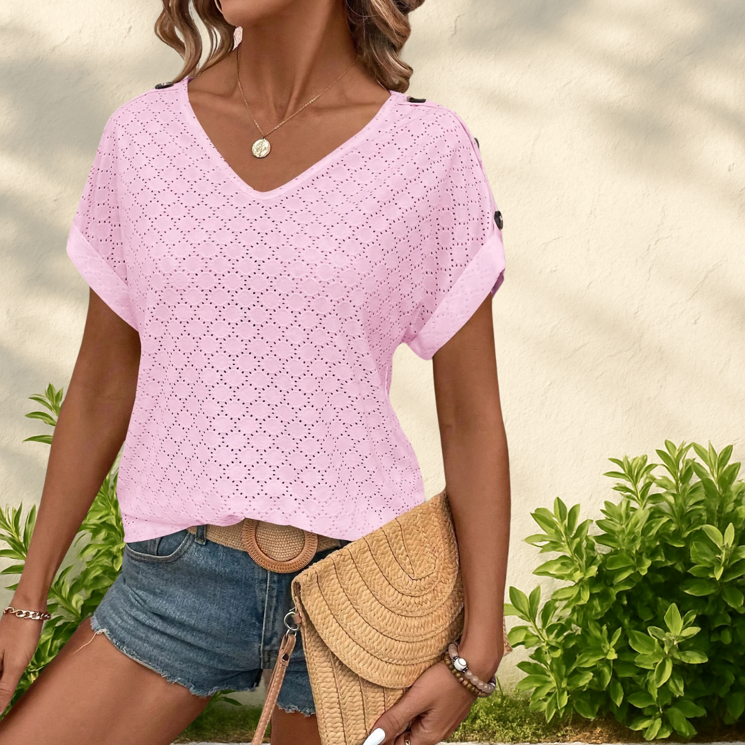 Noemie - Elegant Batwing Sleeve V-Neck T-Shirt