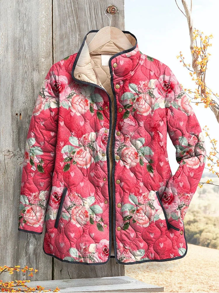 Lois & Tom's - Charming Pink Floral Print Quilted Jacket