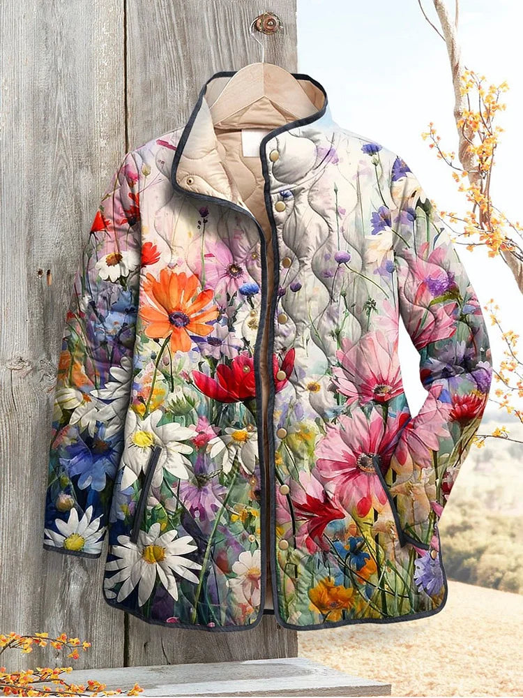 Lois & Tom's - Charming Floral Print Quilted Jacket for Women