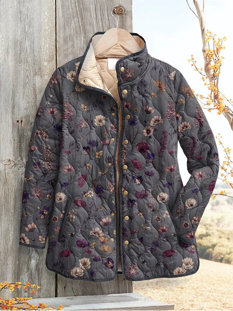 Lois & Tom's - Vintage Floral Print Casual Quilted Jacket