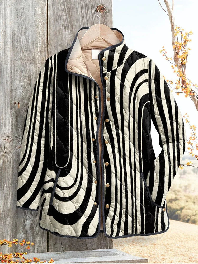 Lois & Tom's - Casual Quilted Jacket with Abstract Geometric Design