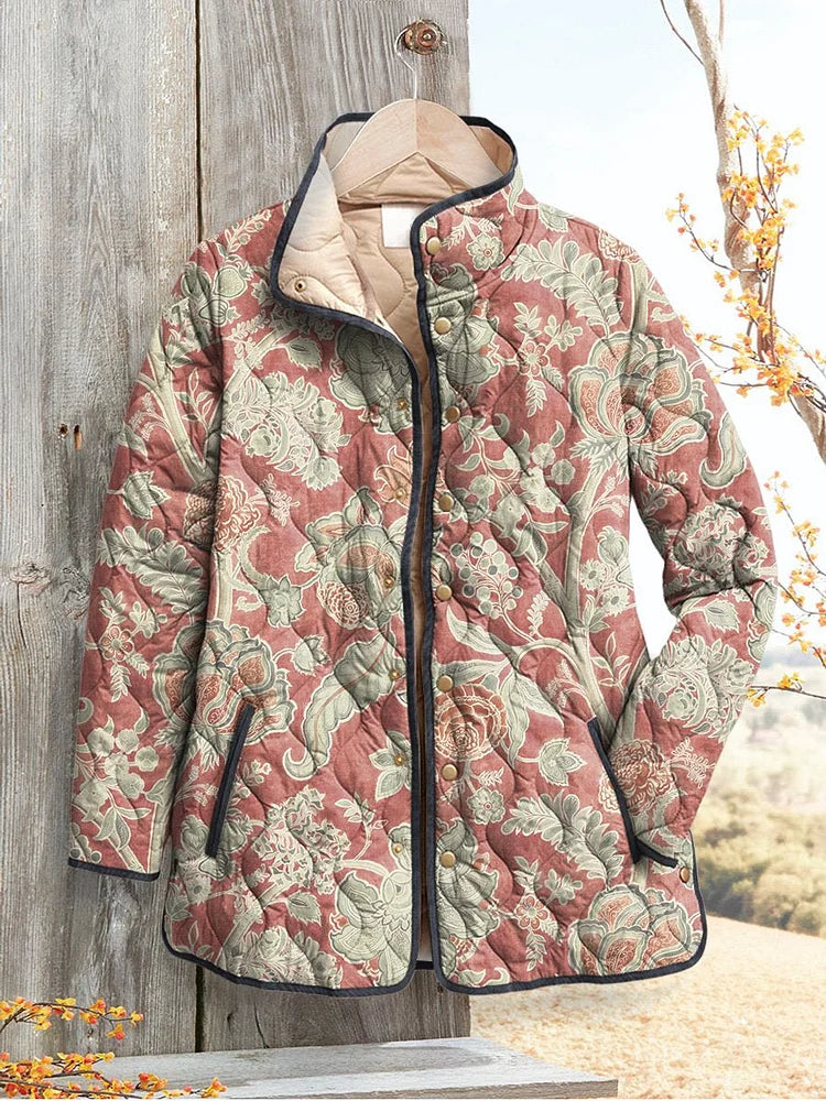 Lois & Tom's - Women's Casual Quilted Jacket with Vintage Floral Print