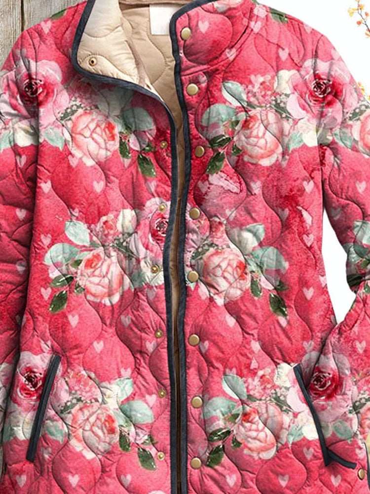 Lois & Tom's - Charming Pink Floral Print Quilted Jacket
